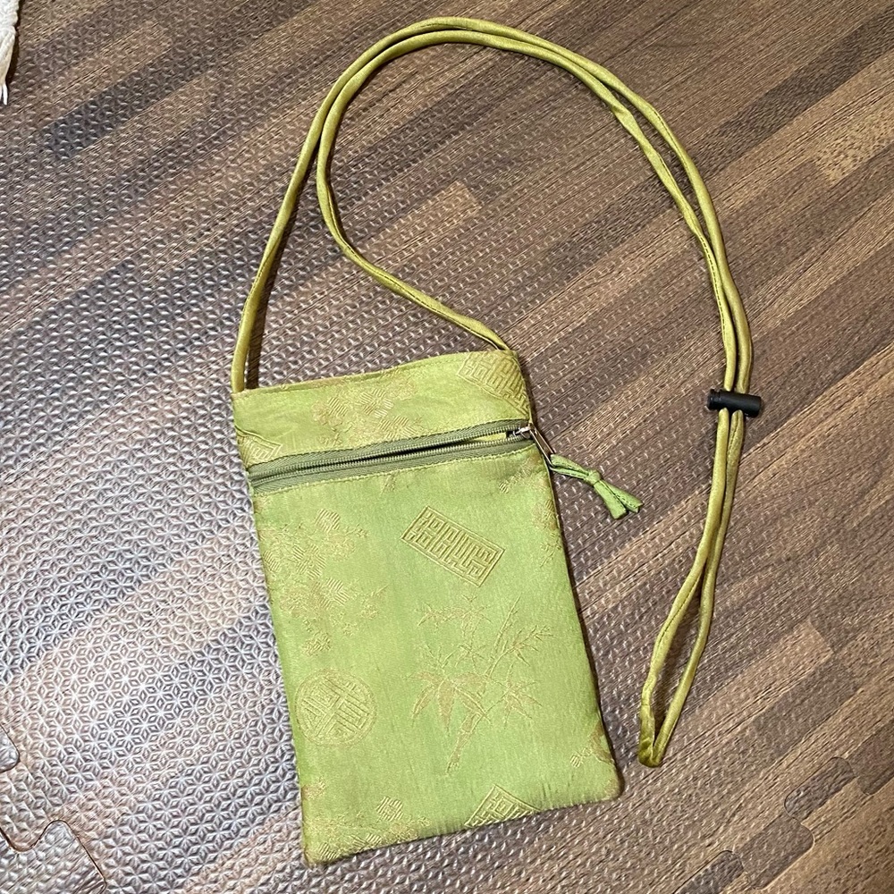 Green satin like Old Shanghai crossbody small purse